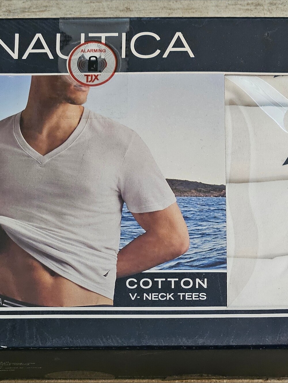 4 Pk Nautica White Cotton V-Neck Tees